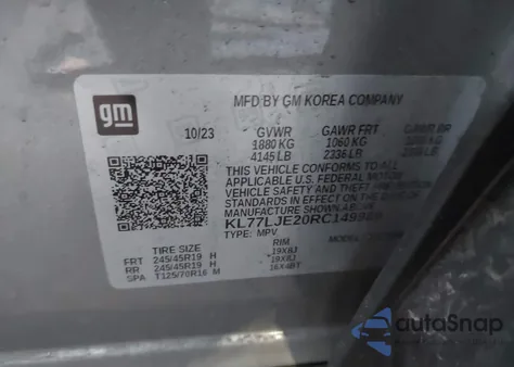 2024 Chevrolet Trax Fwd 2Rs z USA, uszkodzony, nr VIN KL77LJE20RC149989